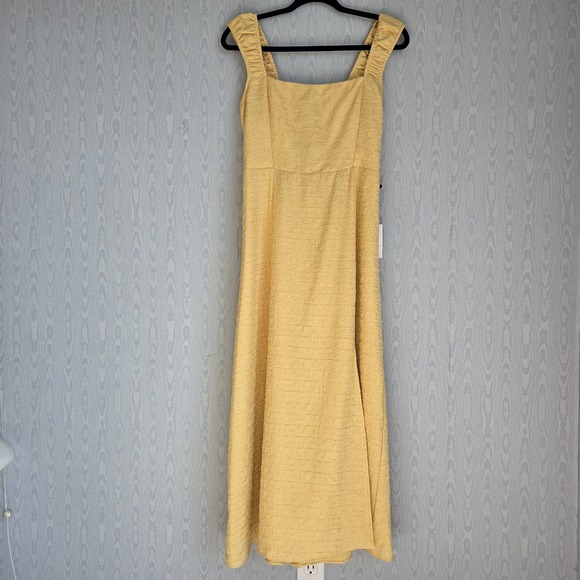 NWT ASTR The Label Medium Crinkle Maxi Dress Yellow Corset Lace Up Back Cottage - Picture 2 of 11